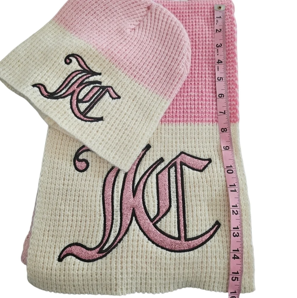 Juicy Couture Cream/Pink Blend Matching Beanie & Scarf
